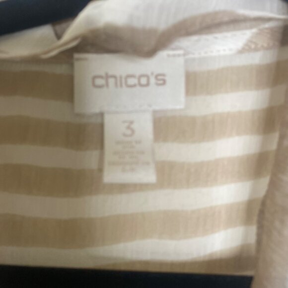 Chicos 3 Draped Open Front Striped Cardigan XL Vest Sheer Tan Striped - Picture 2 of 11